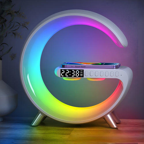 Wecker Bluetooth Lautsprecher 3-in-1 Nachttisch Digitalwecker Gesamtansicht kabelloses Laden